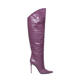 Bottes Hautes Élise | Violet | Stampa Cocodrillo | Femme