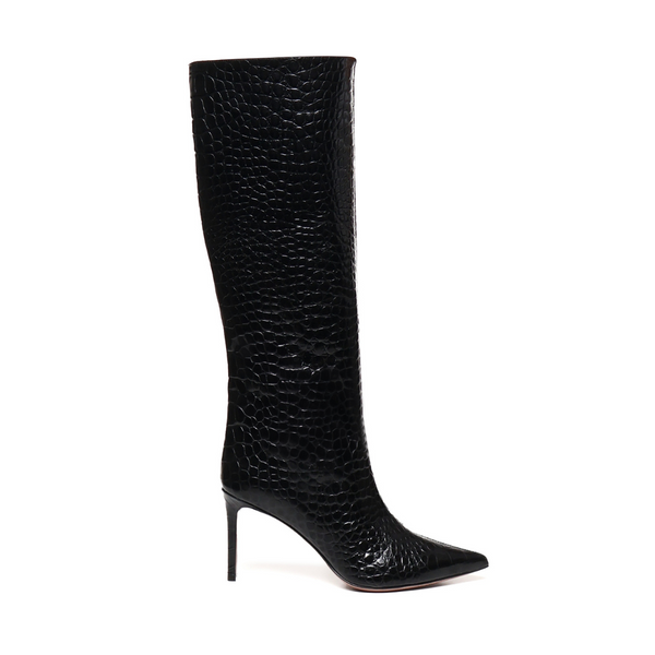 Lara Boots | Black Crocodile Embossed Leather | Woman