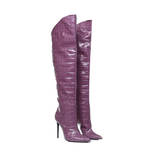 Elise High Boots | Purple | Stampa Coccodrillo | Woman