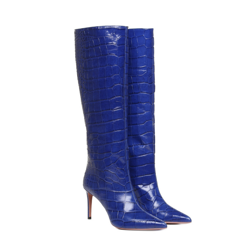 Lara Boots | Blue Crocodile Embossed Leather | Woman
