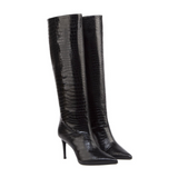 Lara Boots | Black Crocodile Embossed Leather | Woman