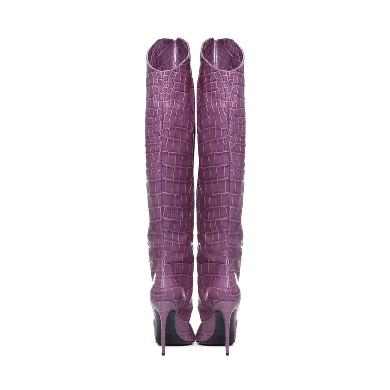 Bottes Hautes Élise | Violet | Stampa Cocodrillo | Femme