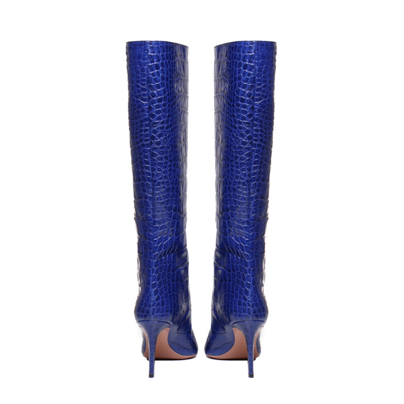 Lara Boots | Blue Crocodile Embossed Leather | Woman