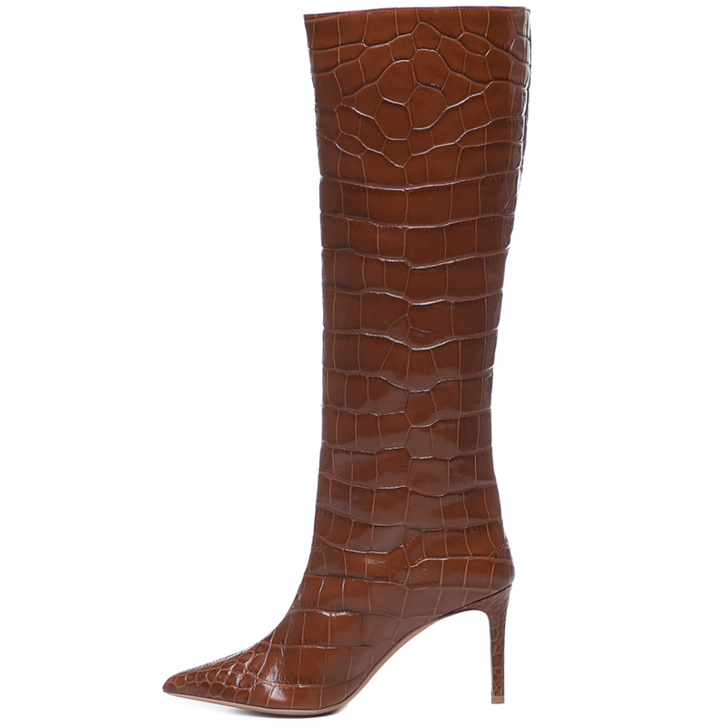 Lara Boots | Brown Crocodile Embossed Leather | Woman