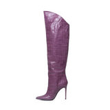 Bottes Hautes Élise | Violet | Stampa Cocodrillo | Femme