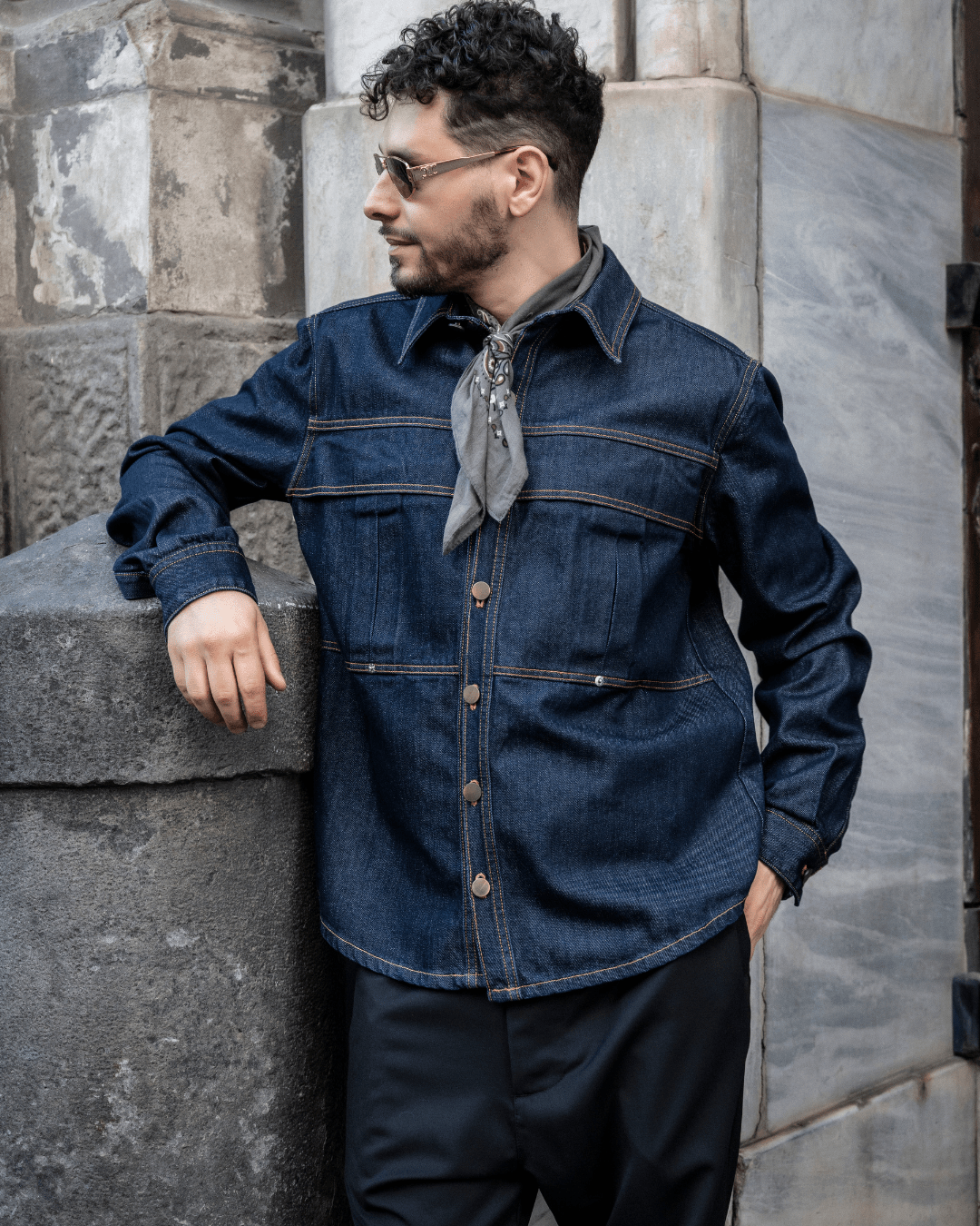 Denim shirt | Midnight Blue - Giuliano Galiano | Handcrafted Luxury Sneakers Made In Italy