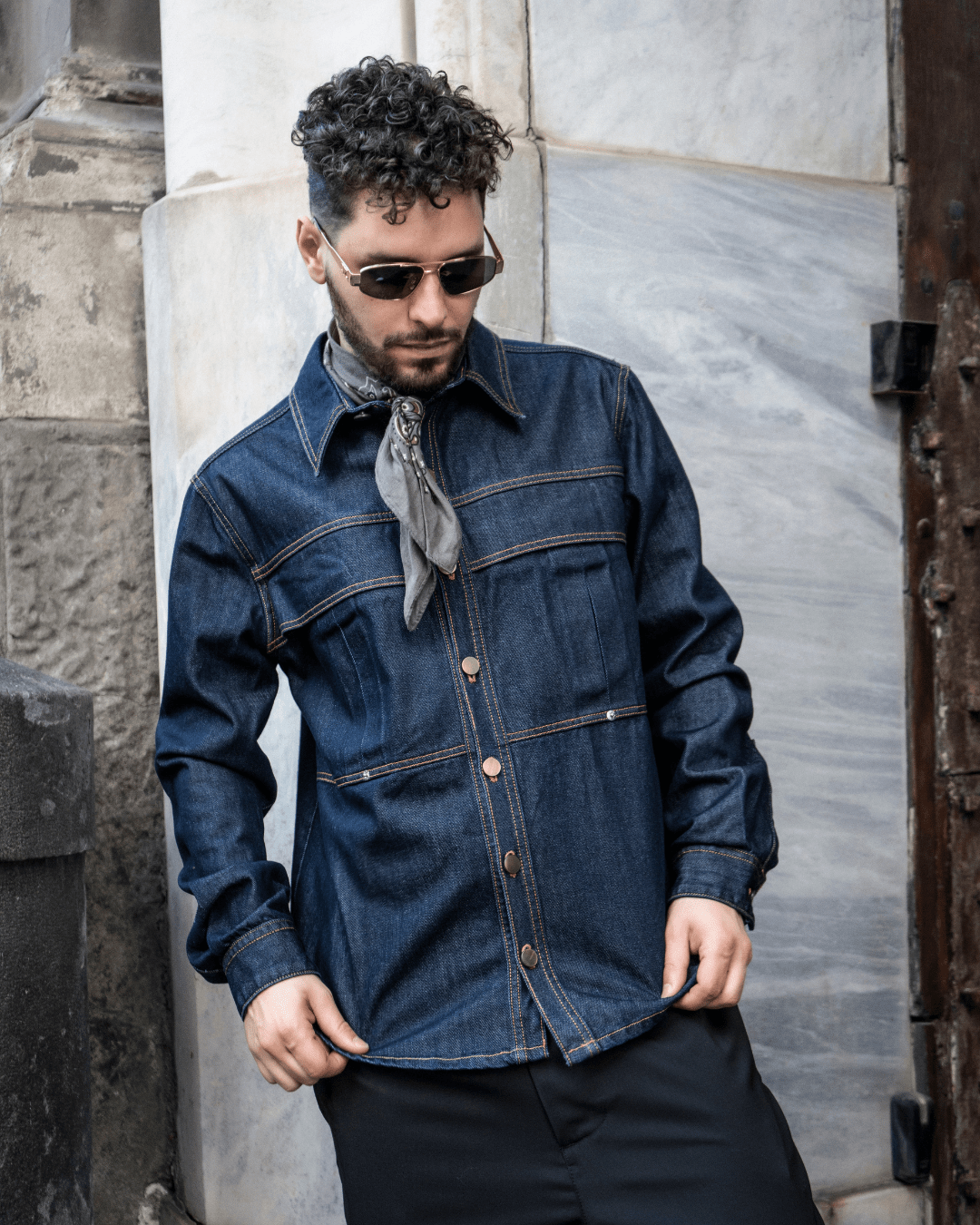 Denim shirt | Midnight Blue - Giuliano Galiano | Handcrafted Luxury Sneakers Made In Italy