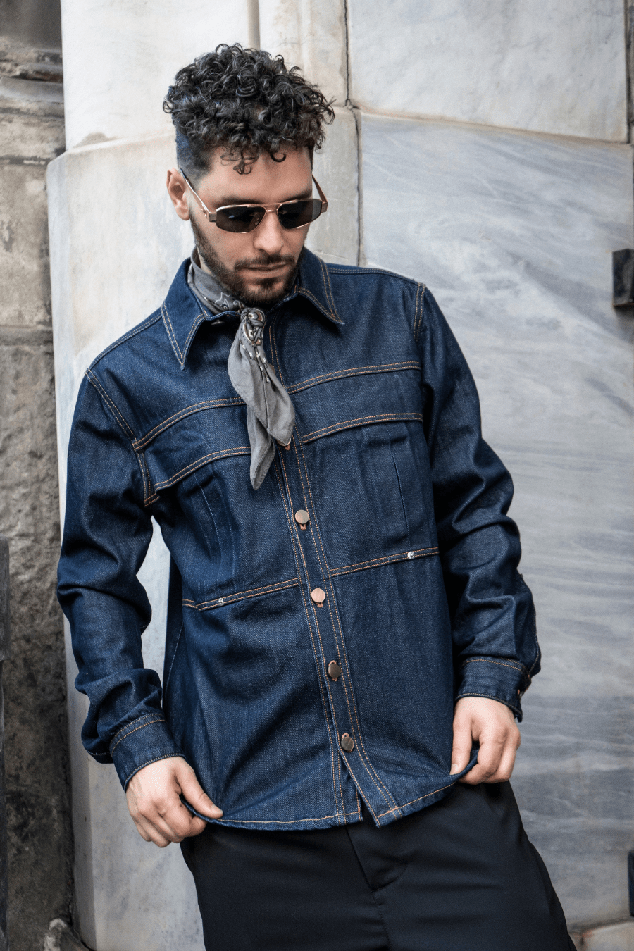 Denim shirt | Midnight Blue - Giuliano Galiano | Handcrafted Luxury Sneakers Made In Italy