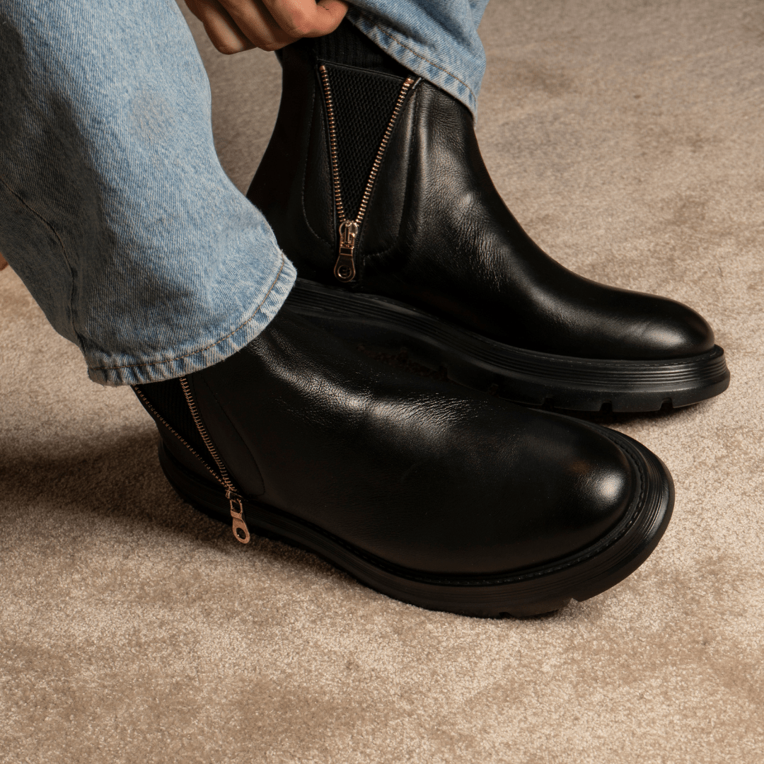 Diamond Bufalo Ankle Boots | Black | Leather - Giuliano Galiano | Handcrafted Luxury Sneakers Made In Italy