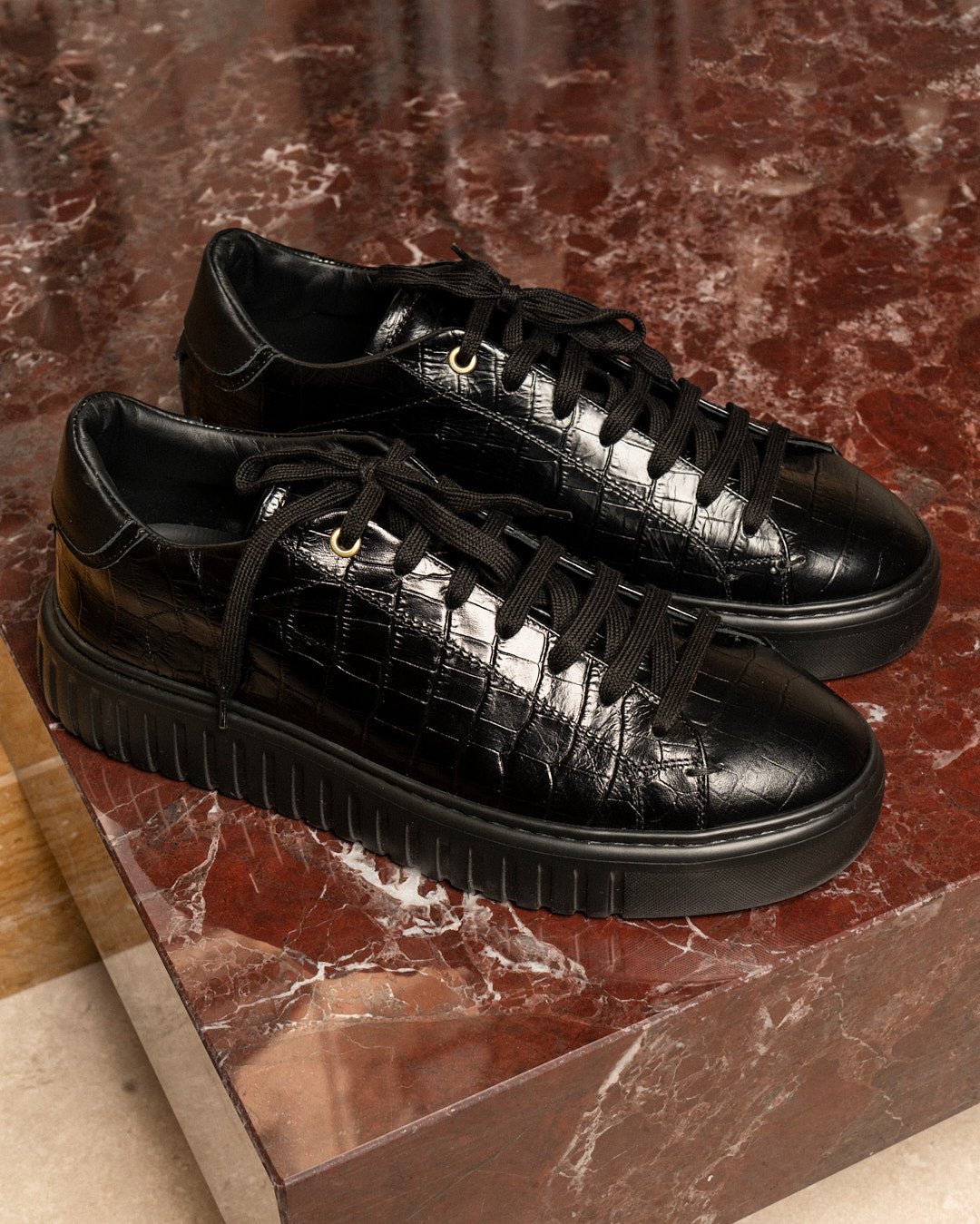 Mars | Crock leather | Black - Giuliano Galiano | Handcrafted Luxury Sneakers Made In Italy