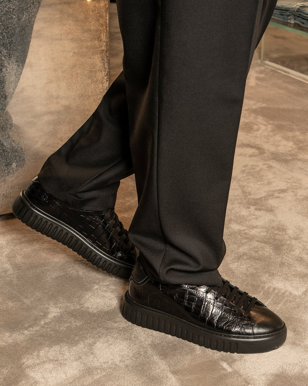 Mars | Crock leather | Black - Giuliano Galiano | Handcrafted Luxury Sneakers Made In Italy