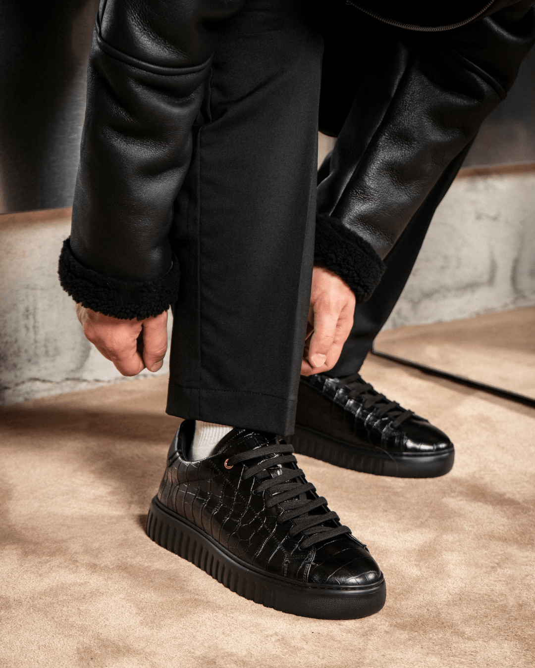 Mars | Crock leather | Black - Giuliano Galiano | Handcrafted Luxury Sneakers Made In Italy