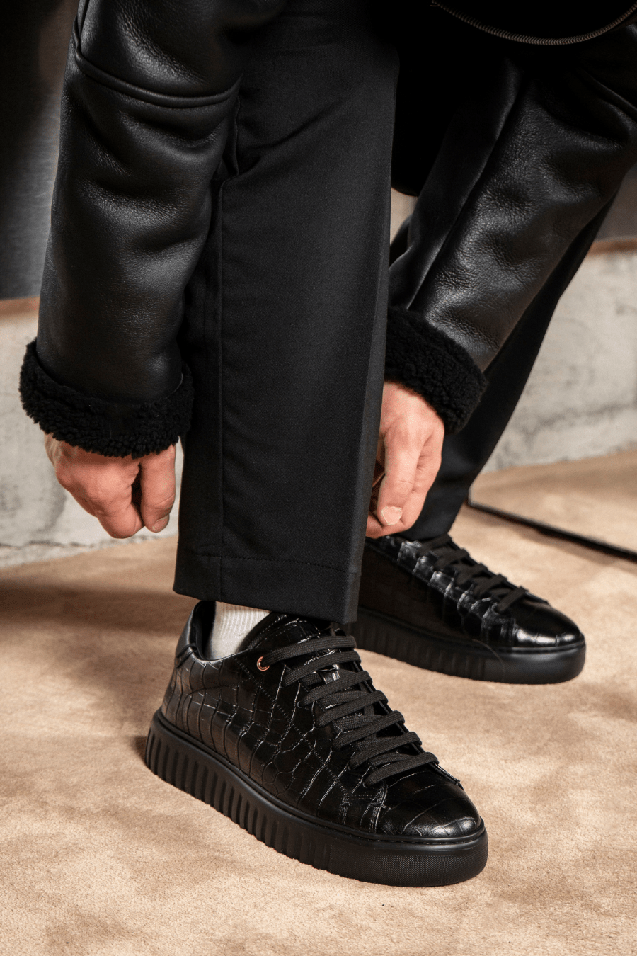 Mars | Crock leather | Black - Giuliano Galiano | Handcrafted Luxury Sneakers Made In Italy