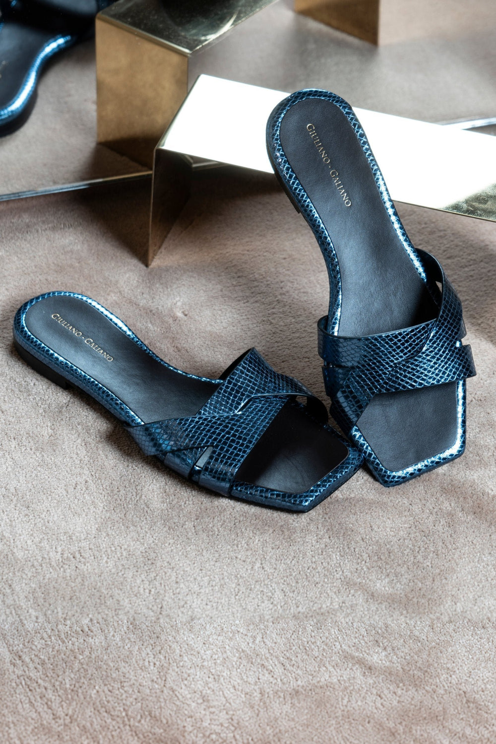 Miryam Flat Sandals | Blue - Giuliano Galiano | Handcrafted Luxury Sneakers Made In Italy