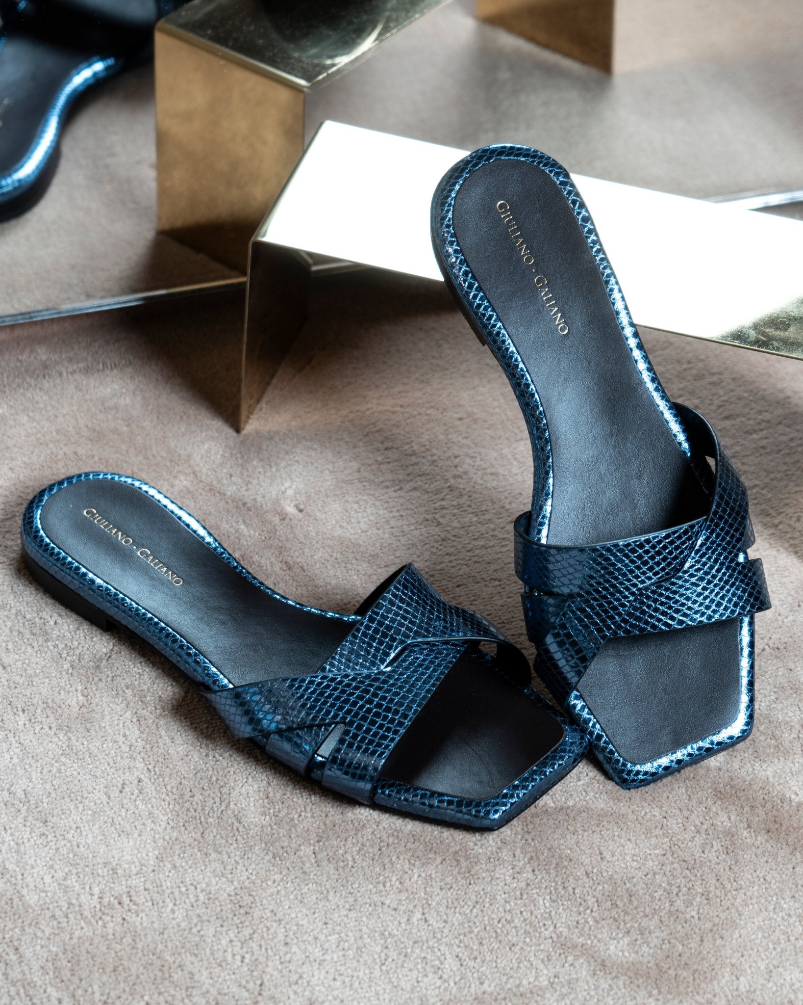 Miryam Flat Sandals | Blue - Giuliano Galiano | Handcrafted Luxury Sneakers Made In Italy