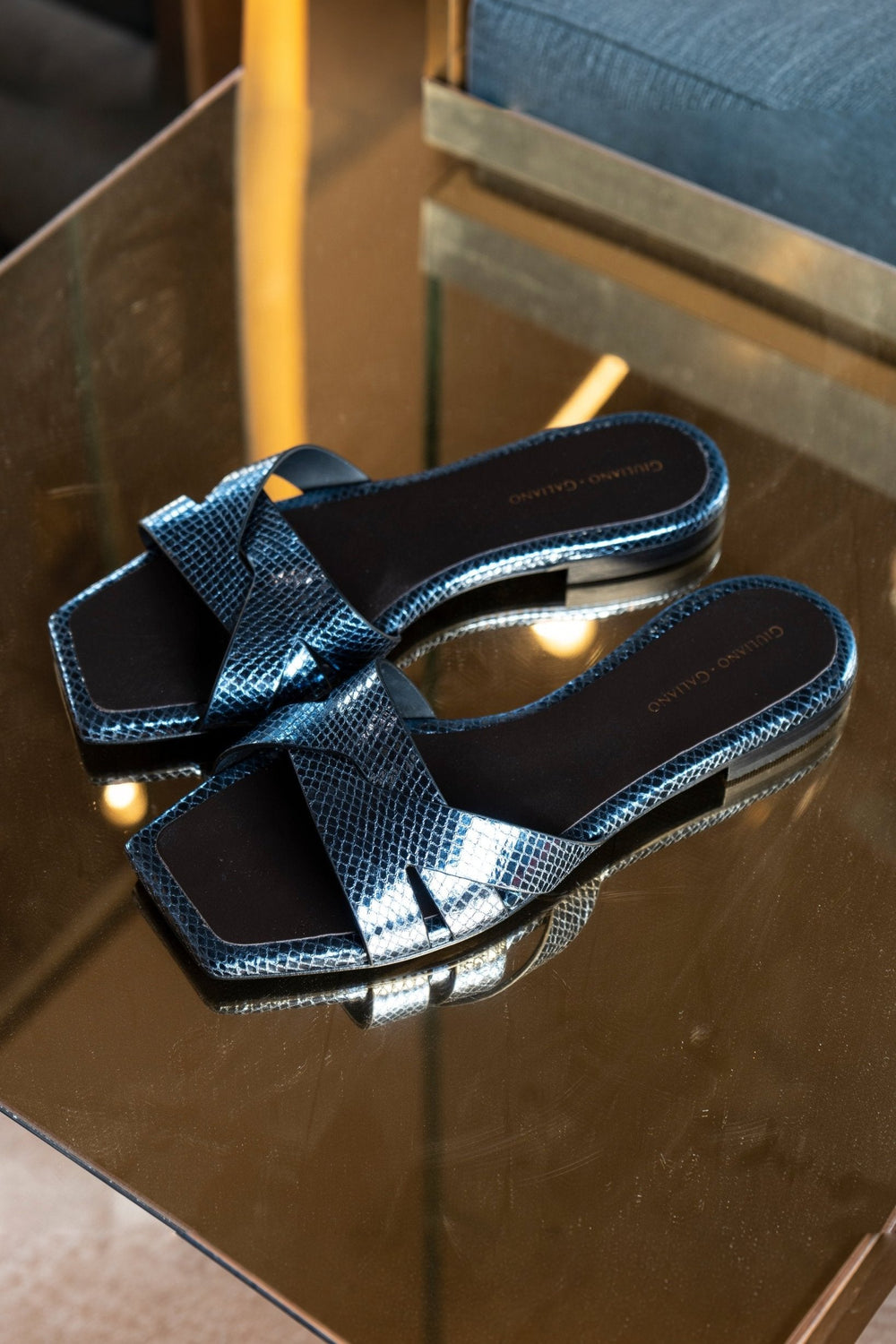 Miryam Flat Sandals | Blue - Giuliano Galiano | Handcrafted Luxury Sneakers Made In Italy