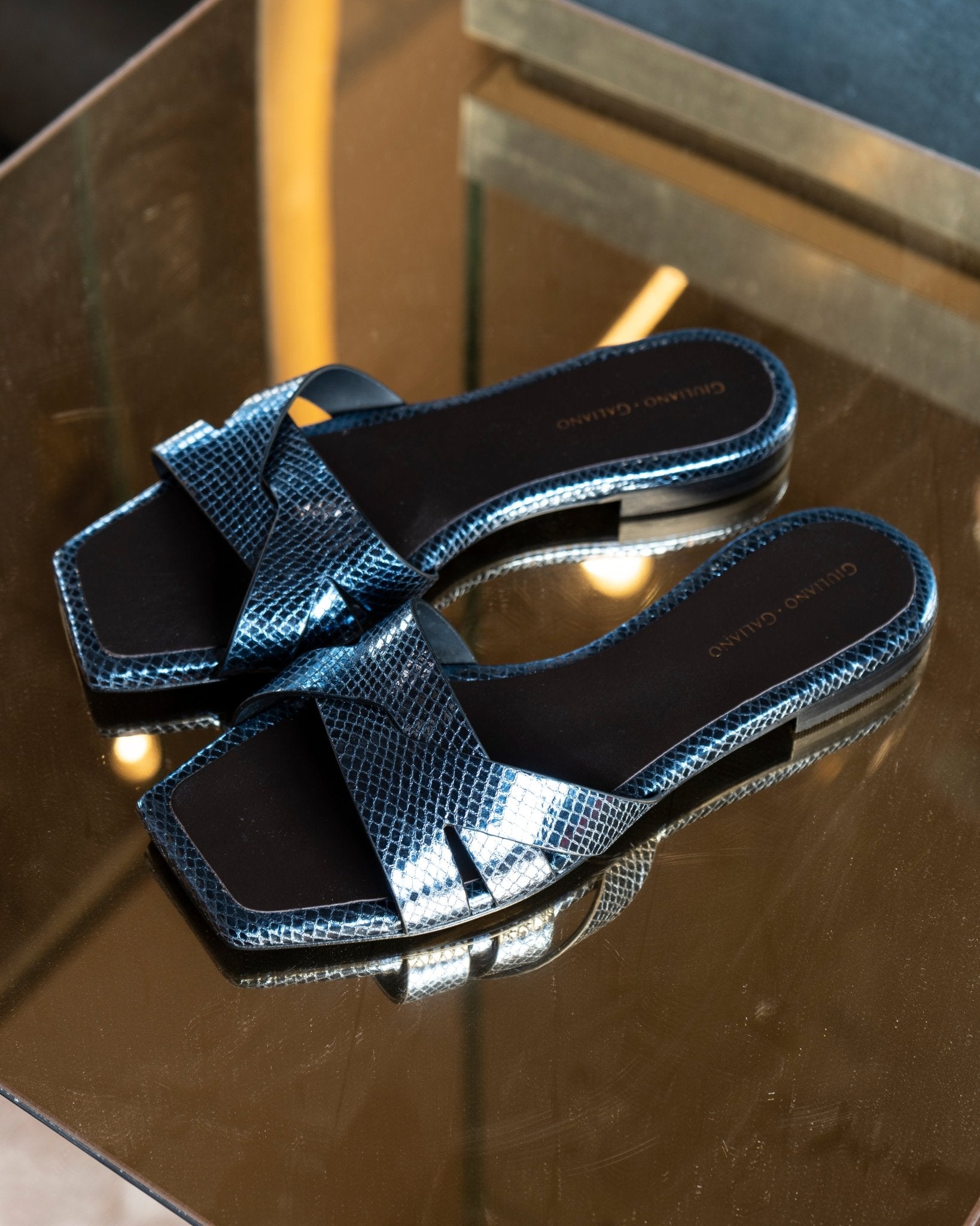 Miryam Flat Sandals | Blue - Giuliano Galiano | Handcrafted Luxury Sneakers Made In Italy