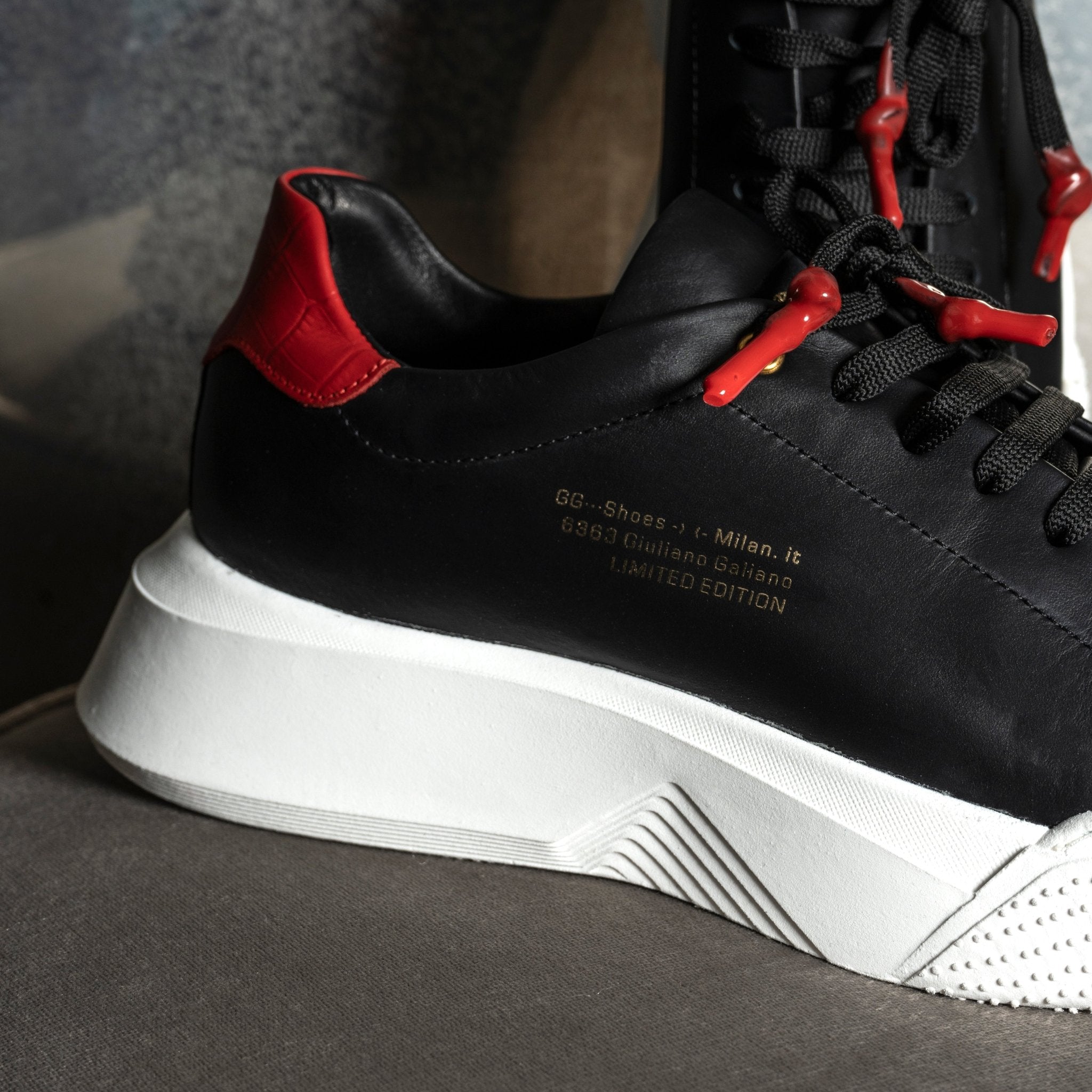 Nemesis Black | Red Leather - Giuliano Galiano | Handcrafted Luxury Sneakers Made In Italy