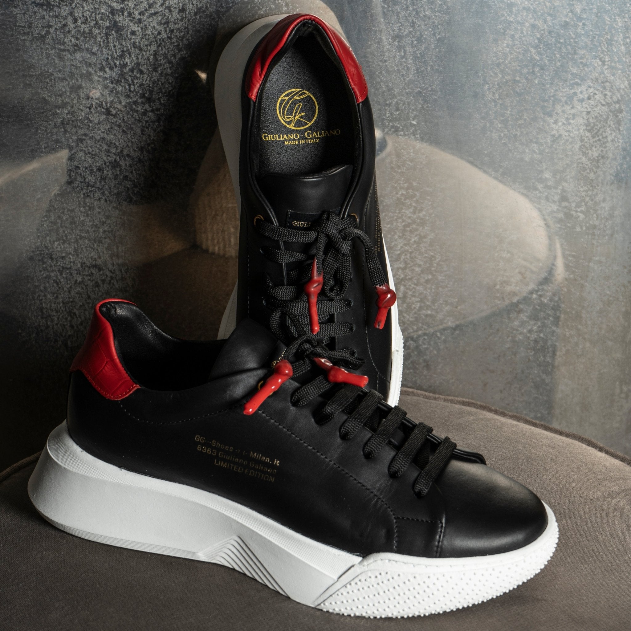 Nemesis Black | Red Leather - Giuliano Galiano | Handcrafted Luxury Sneakers Made In Italy
