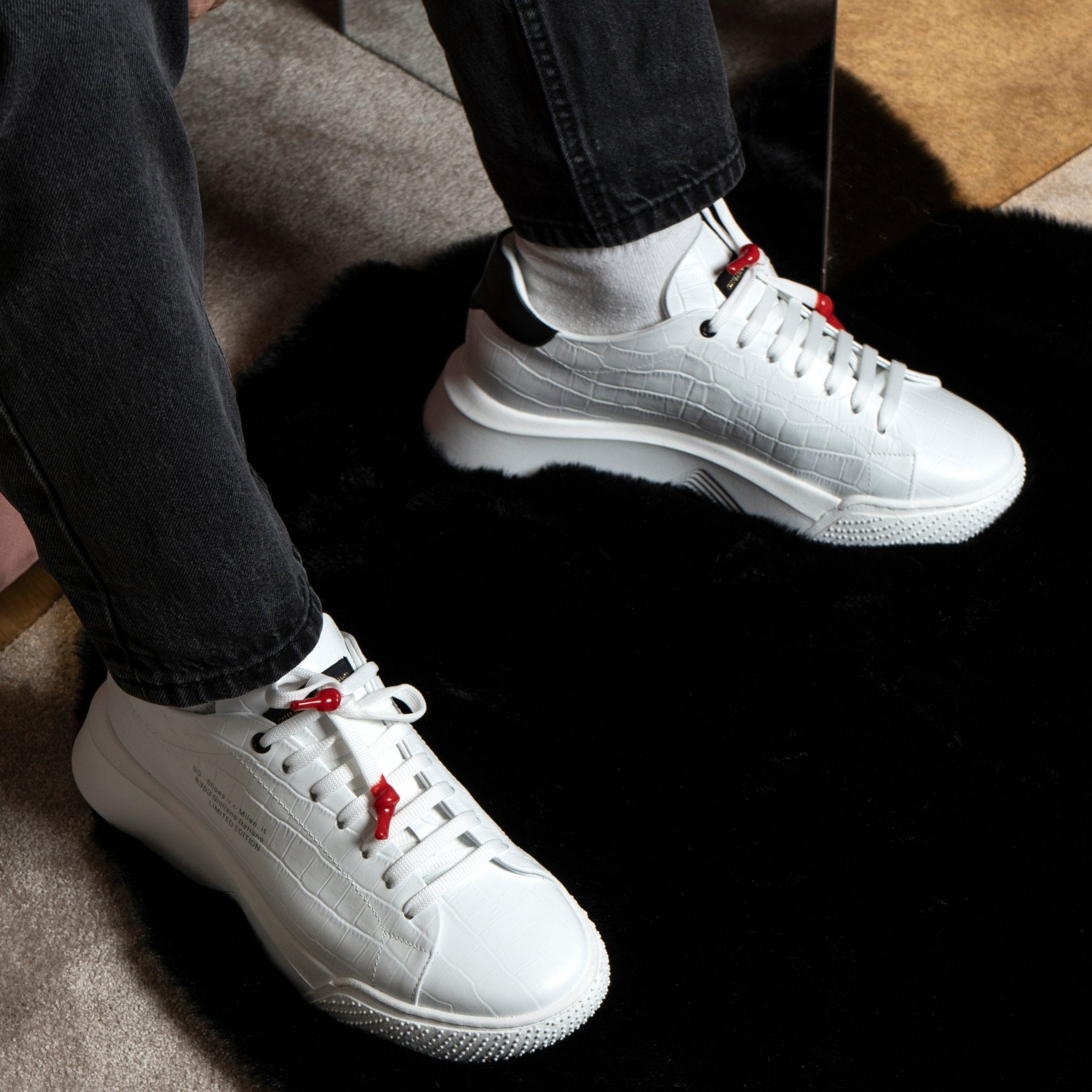 Nemesis White | Croc | Black - Giuliano Galiano | Handcrafted Luxury Sneakers Made In Italy