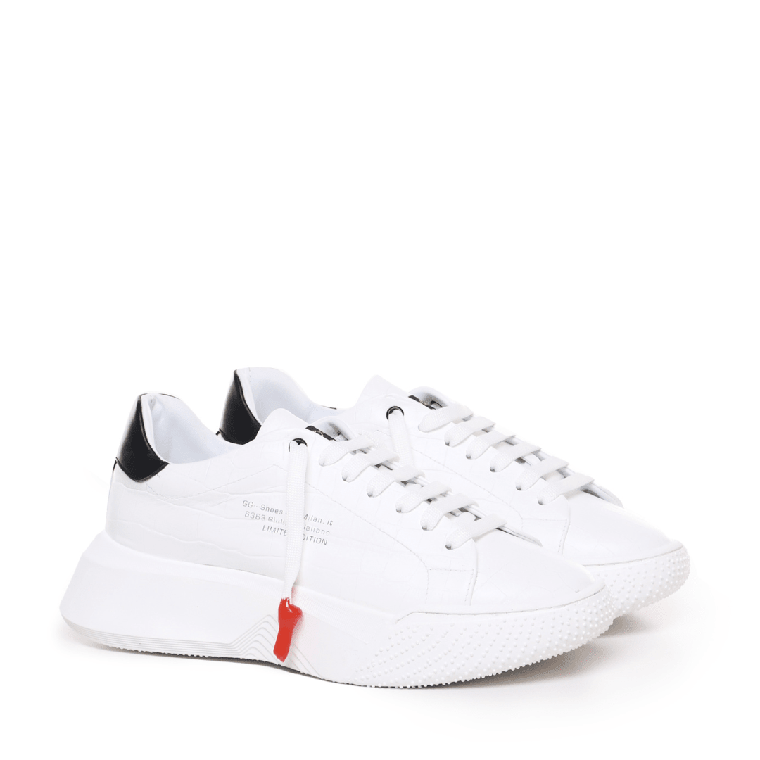 Nemesis White | Croc | Black - Giuliano Galiano | Handcrafted Luxury Sneakers Made In Italy