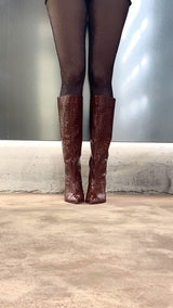 Lara Boots | Brown Crocodile Embossed Leather | Woman