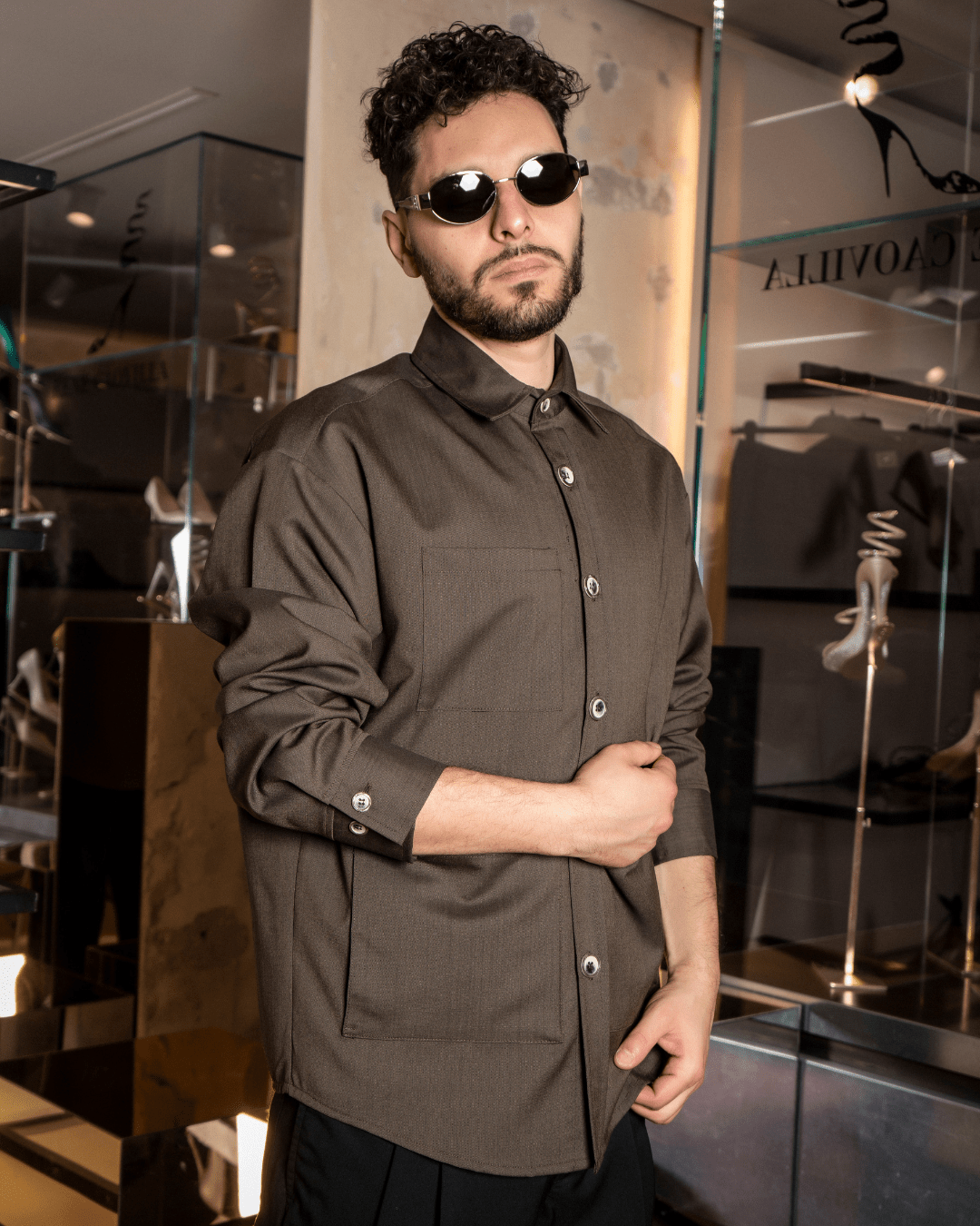 Tobhias wool shirt | Bronze - Giuliano Galiano | Handcrafted Luxury Sneakers Made In Italy