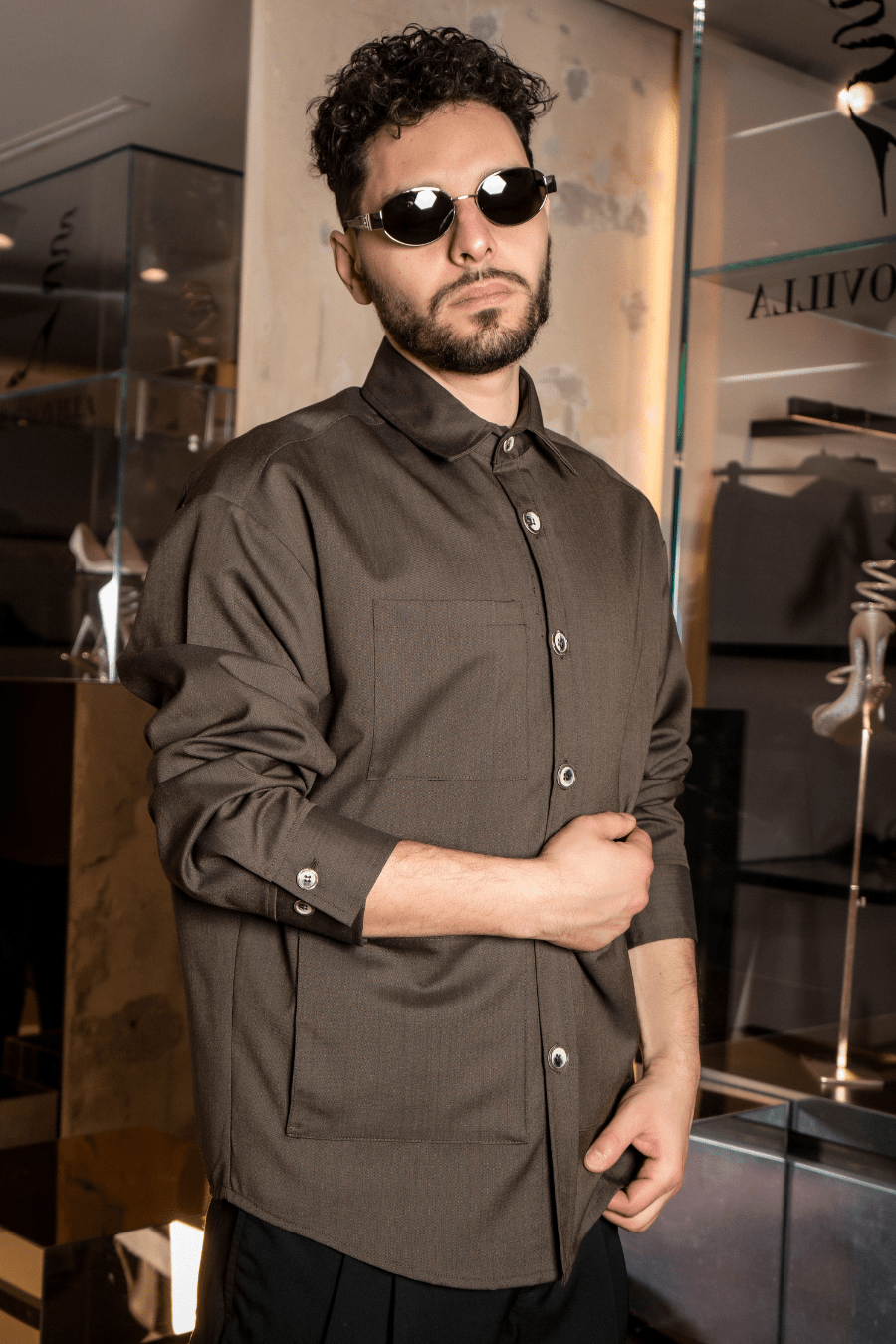 Tobhias wool shirt | Bronze - Giuliano Galiano | Handcrafted Luxury Sneakers Made In Italy
