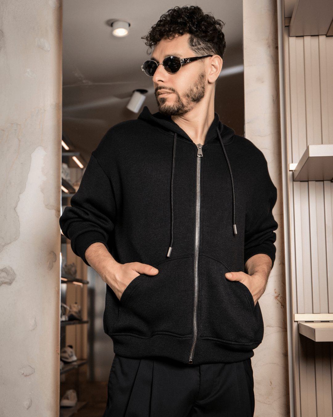 Zip - up | Sweatshirt | Black - Giuliano Galiano | Handcrafted Luxury Sneakers Made In Italy