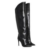 Elise High Boots | Black | Stampa Coccodrillo | Woman