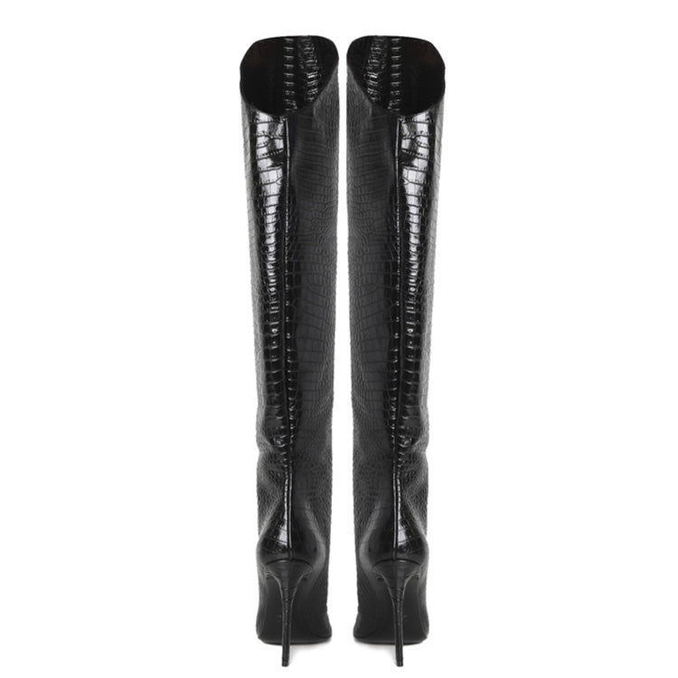 Elise High Boots | Black | Stampa Coccodrillo | Woman