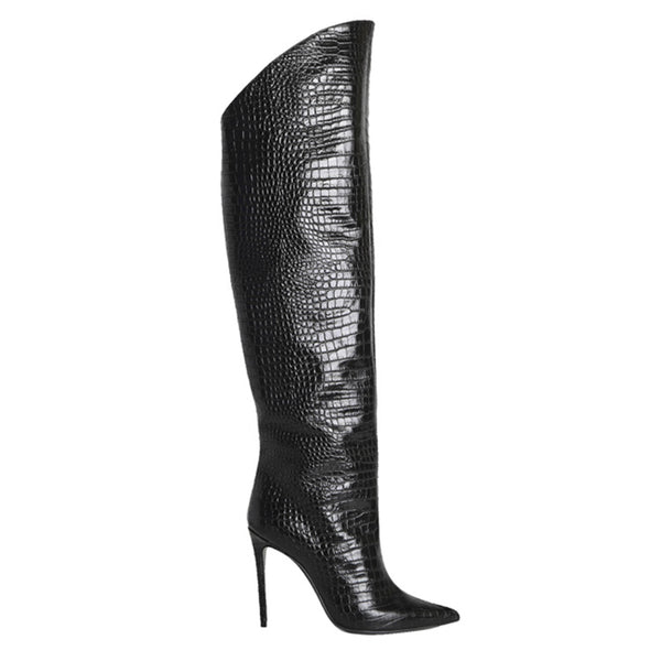 Elise High Boots | Black | Stampa Coccodrillo | Woman