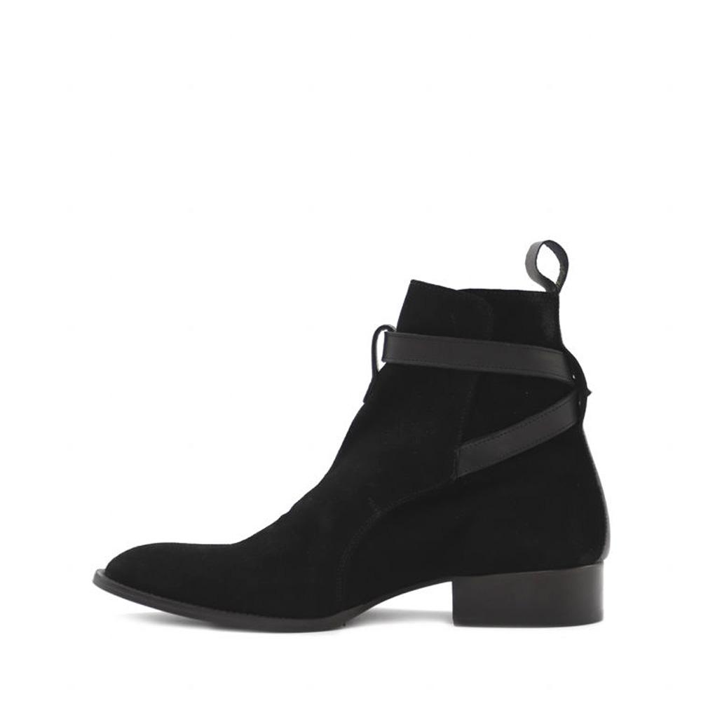 Bottes de la cheville | Cuir en daim noir