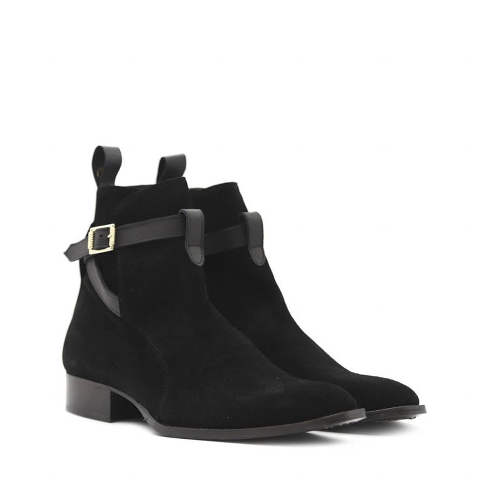 Bottes de la cheville | Cuir en daim noir