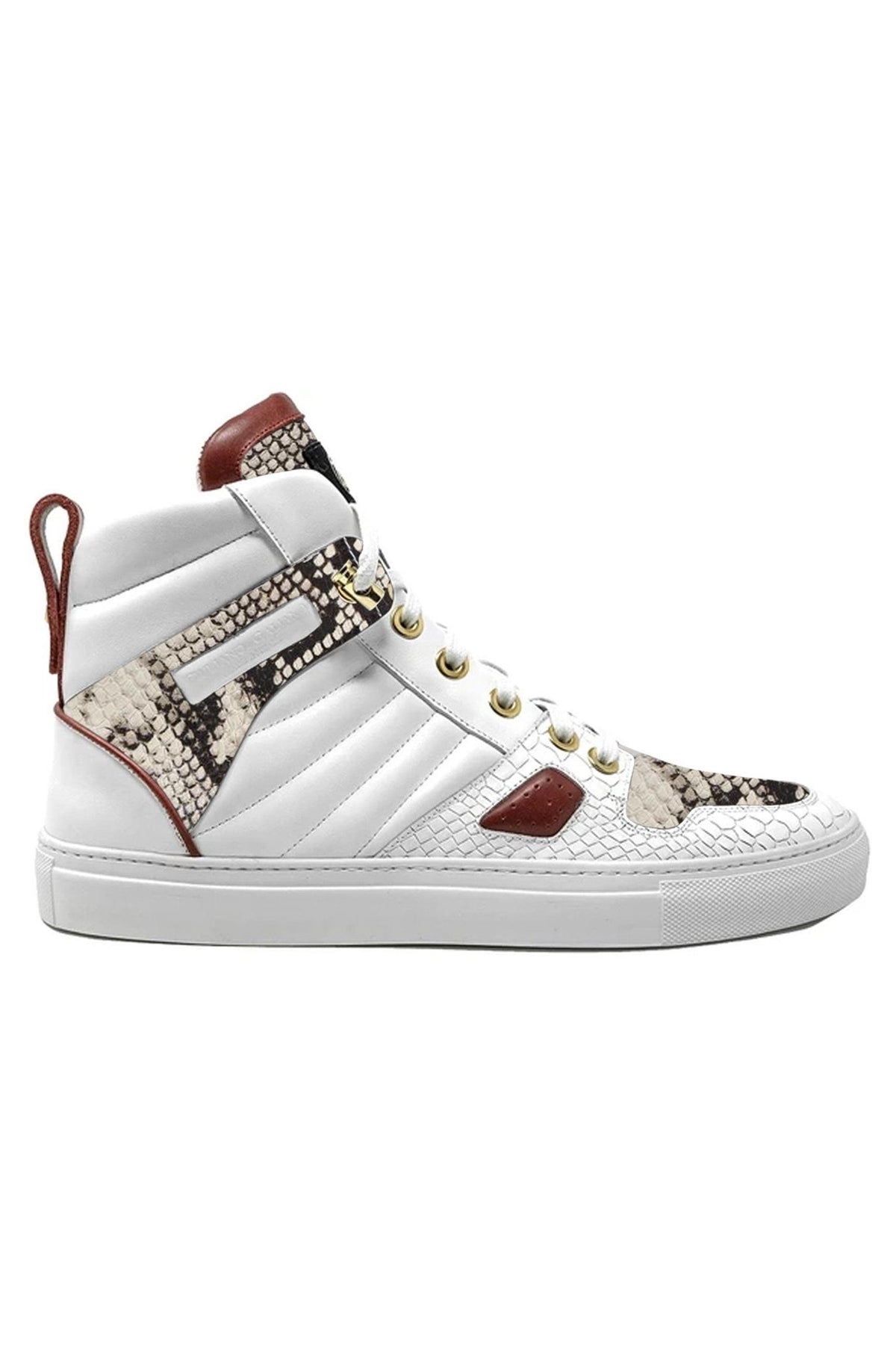FastLife High | White Red | Python Style | Limited Edition - Giuliano Galiano | Handcrafted Luxury Sneakers Made In Italy