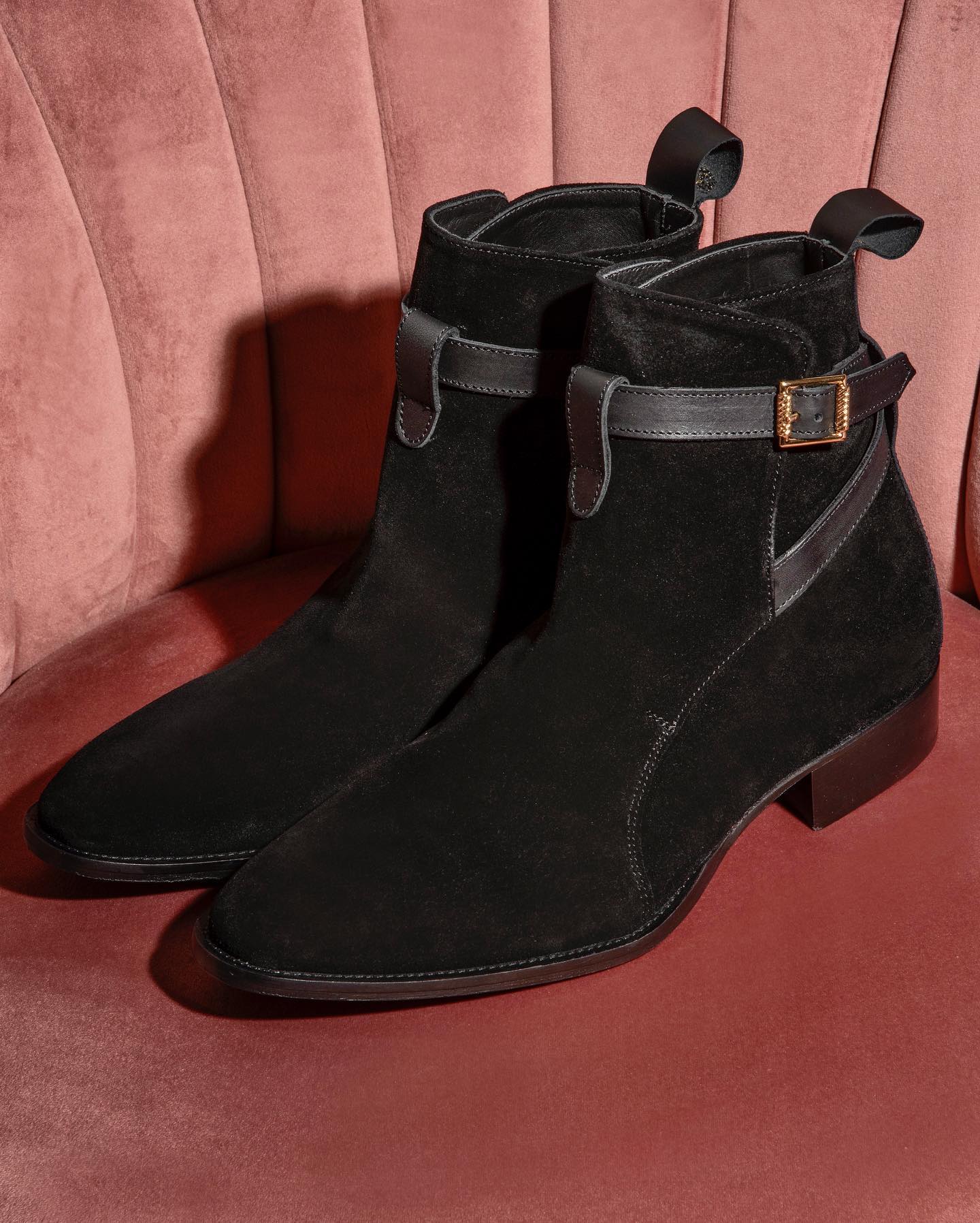 Bottes de la cheville | Cuir en daim noir