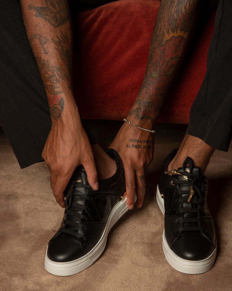 King1 Sneakers | Black | Croc Design | - Giuliano Galiano | Handcrafted Luxury Sneakers Made In Italy
