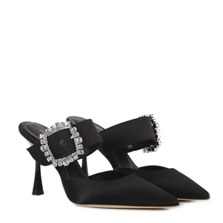 Mules Alena | Raso | Nero - Giuliano Galiano | Handcrafted Luxury Sneakers Made In Italy