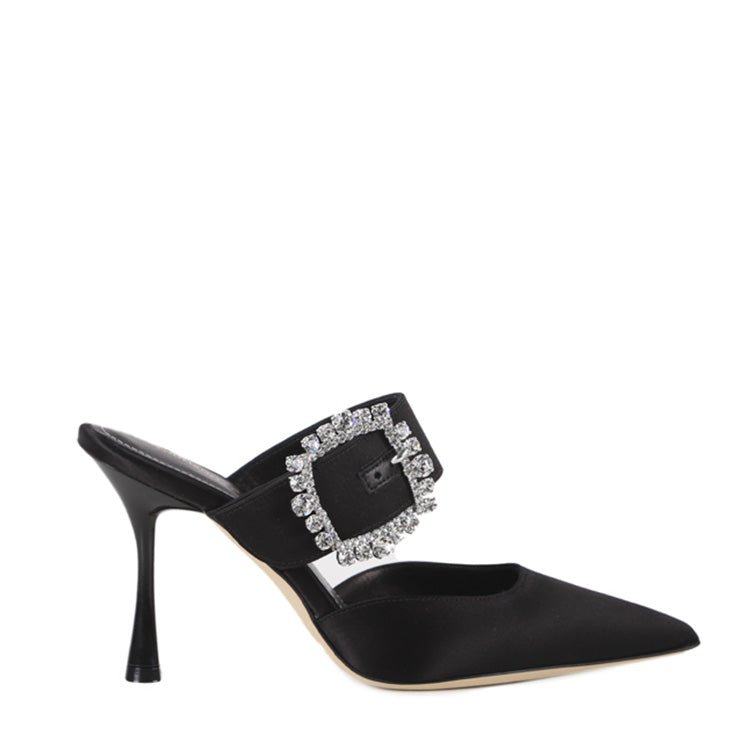 Mules Alena | Raso | Nero - Giuliano Galiano | Handcrafted Luxury Sneakers Made In Italy