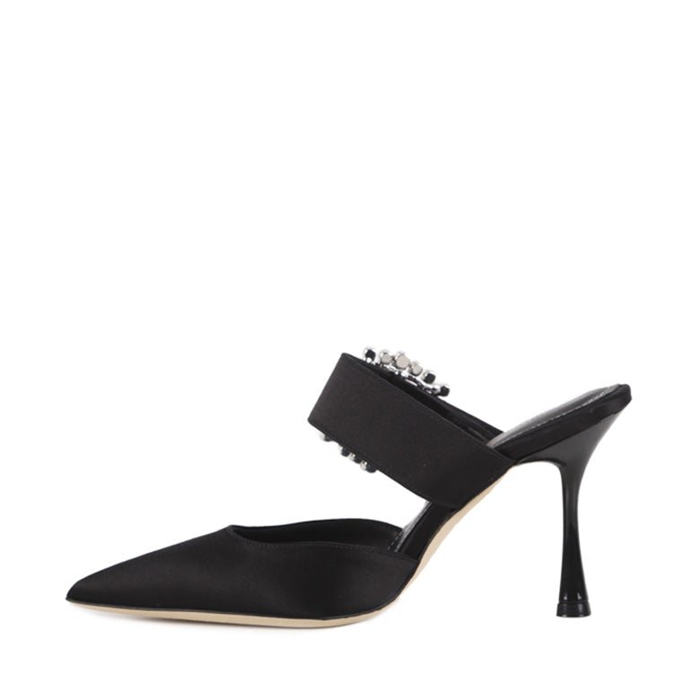 Mules Alena | Raso | Nero - Giuliano Galiano | Handcrafted Luxury Sneakers Made In Italy