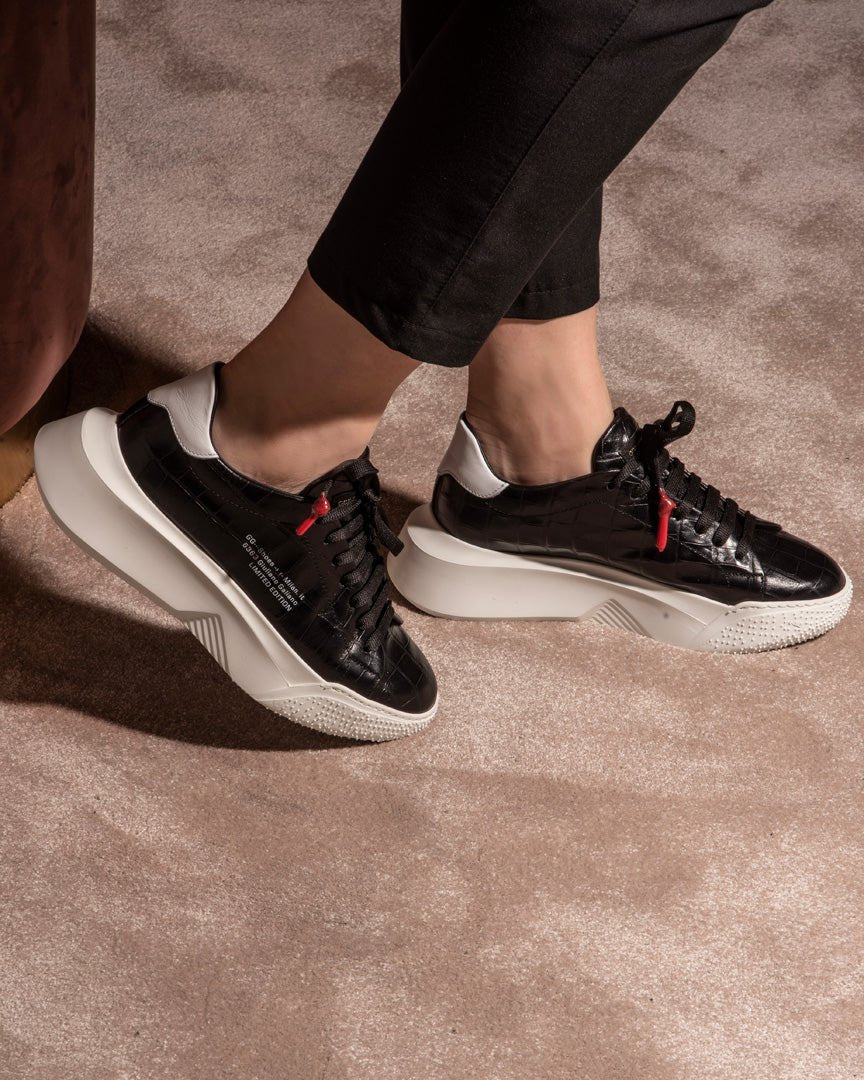 Nemesis Black | Black Croc Style | Woman - Giuliano Galiano | Handcrafted Luxury Sneakers Made In Italy