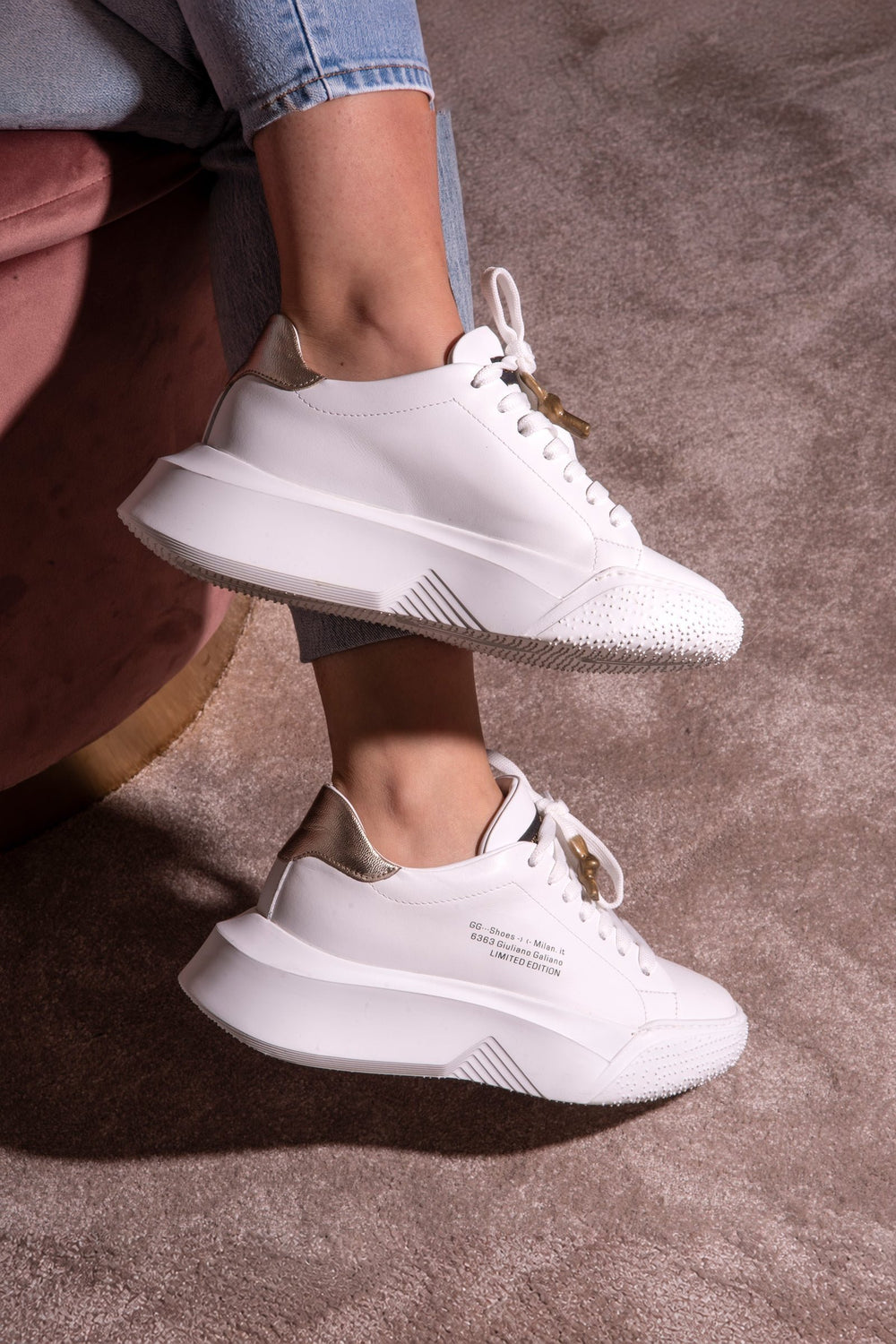 Nemesis Sneakers | Nappa With Gold Trim | Woman - Giuliano Galiano | Handcrafted Luxury Sneakers Made In Italy