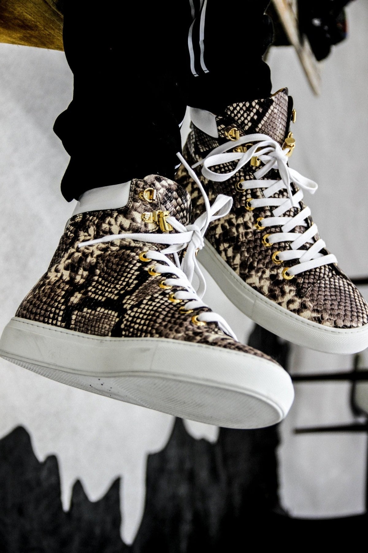 No Limits High Grey | White | Python Style | Limited Edition - Giuliano Galiano | Handcrafted Luxury Sneakers Made In Italy