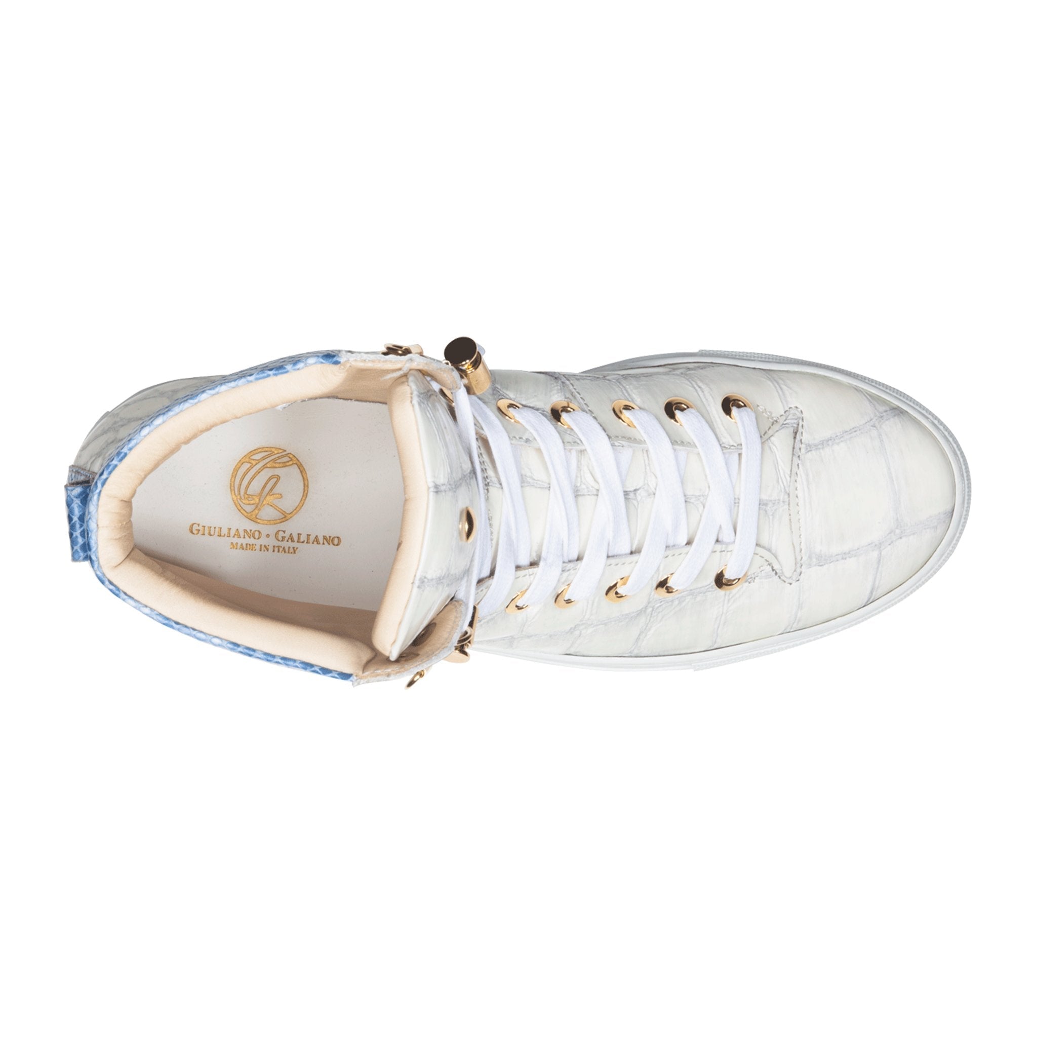 No Limits High White | Blue | Croc Style | Limited Edition - Giuliano Galiano | Handcrafted Luxury Sneakers Made In Italy