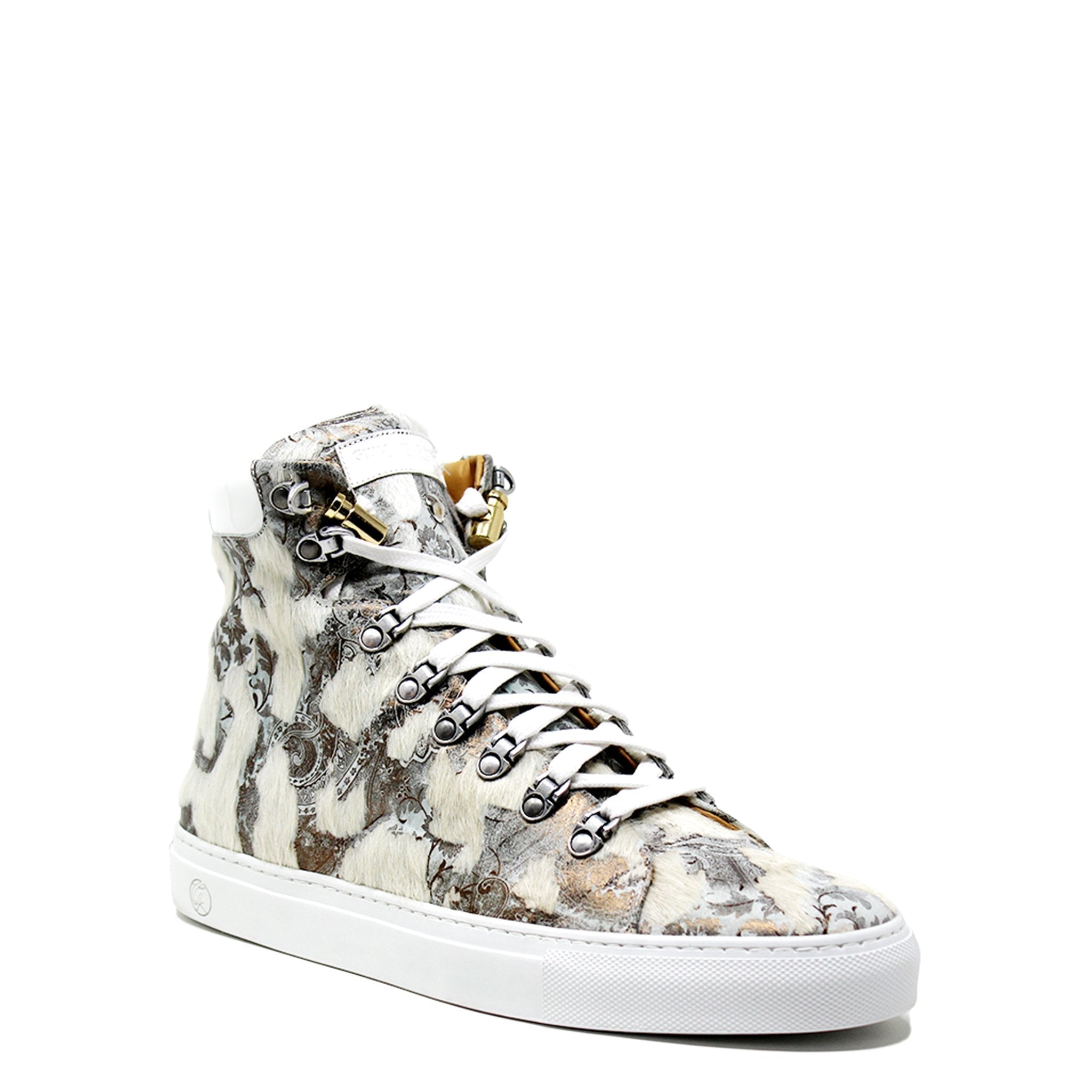 No Limits High | White Silver Cavallino | Limited Edition - Giuliano Galiano | Handcrafted Luxury Sneakers Made In Italy