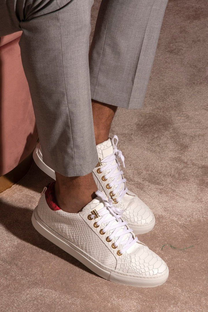 No Limits Low | White | Red | Python | Limited Edition - Giuliano Galiano | Handcrafted Luxury Sneakers Made In Italy