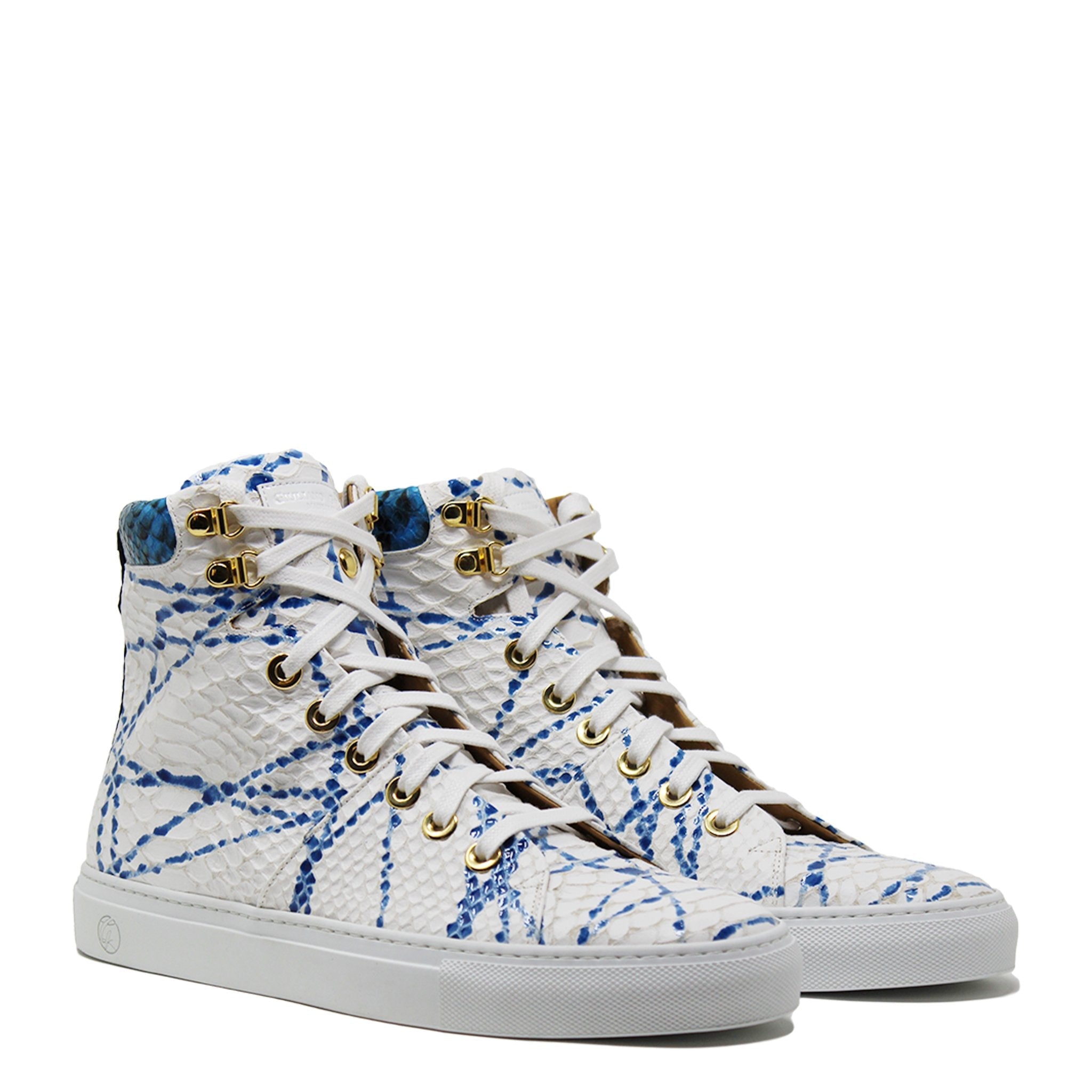 No Limits White | Blue | Python Ink | Limited Edition - Giuliano Galiano | Handcrafted Luxury Sneakers Made In Italy