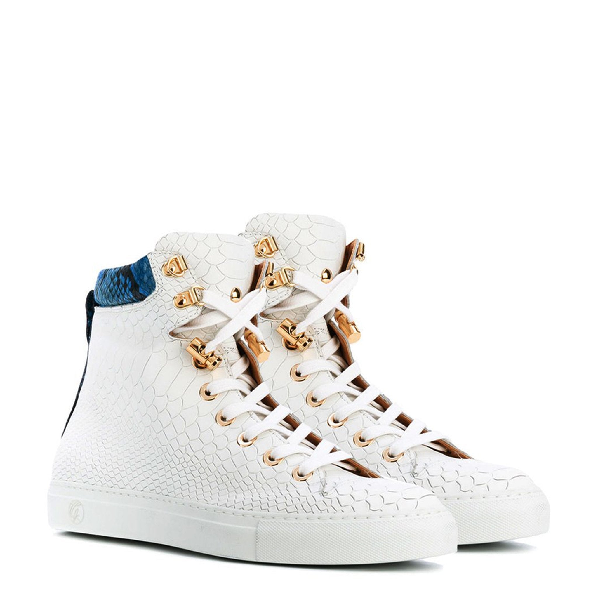 No Limits White | Blue | Python | Limited Edition - Giuliano Galiano | Handcrafted Luxury Sneakers Made In Italy