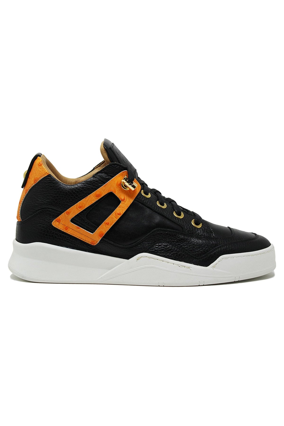 Power Black | Orange Ostrich | Leather | Limited Edition - Giuliano Galiano | Handcrafted Luxury Sneakers Made In Italy