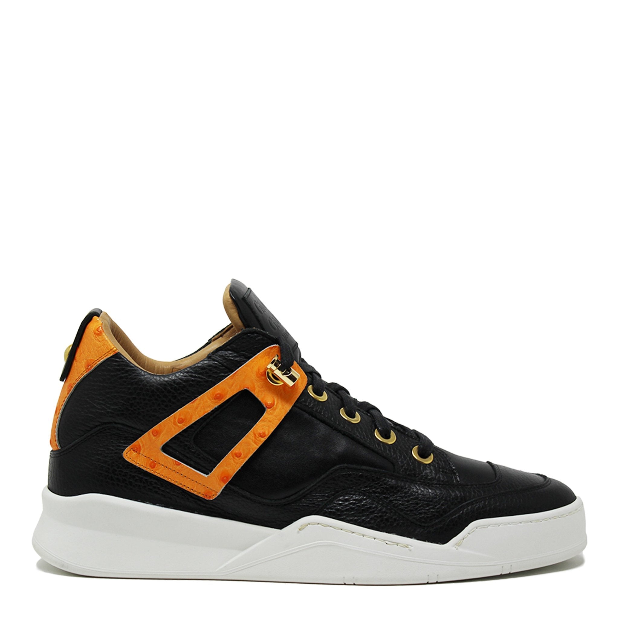 Power Black | Orange Ostrich | Leather | Limited Edition - Giuliano Galiano | Handcrafted Luxury Sneakers Made In Italy